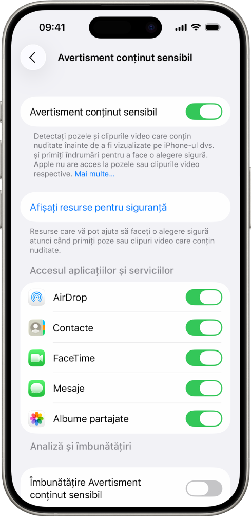 Un iPhone prezintă ecranul Avertisment conținut sensibil.