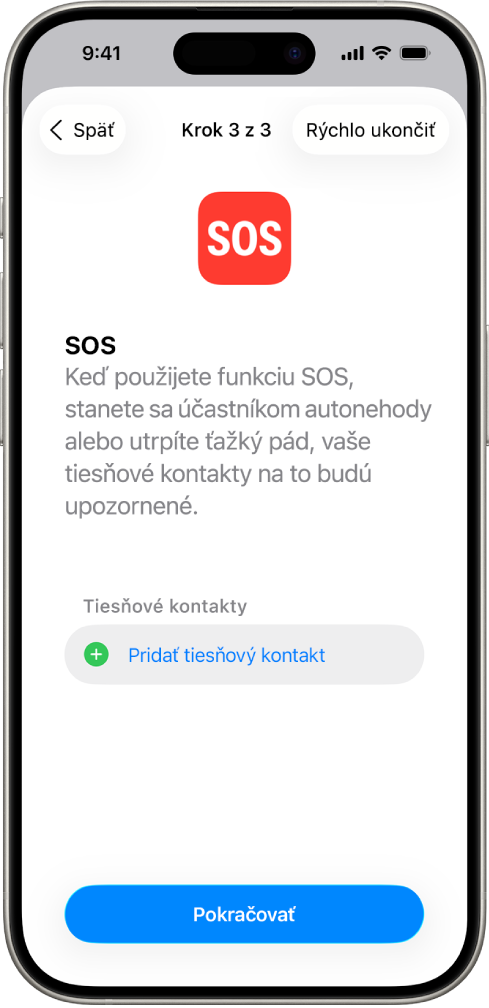 Obrazovka iPhonu s obrazovkou SOS volanie.