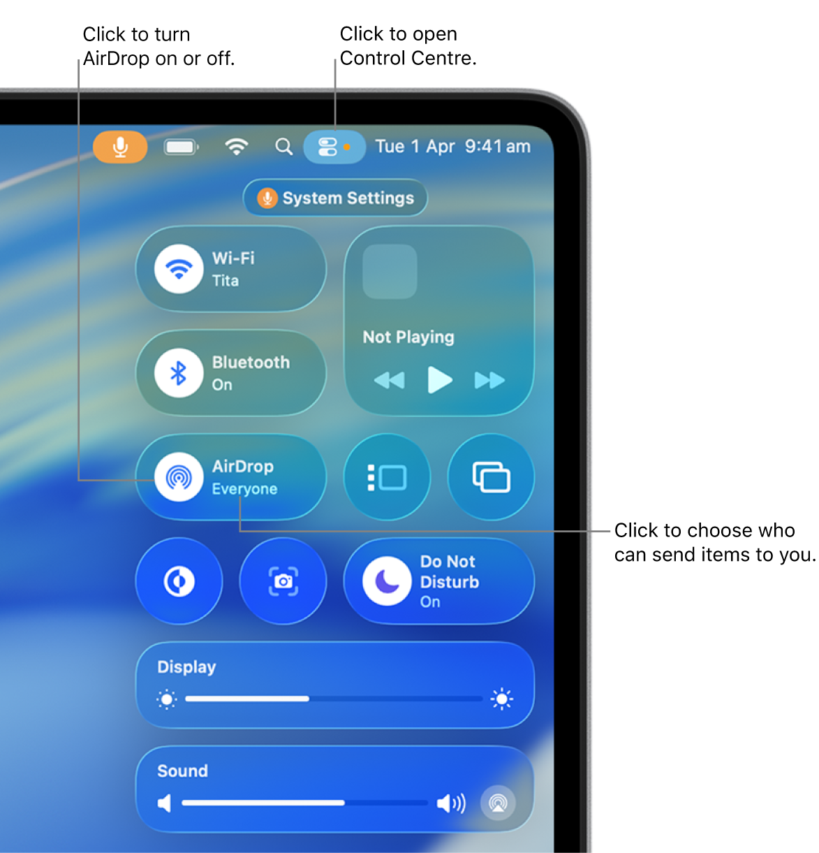 Using AirDrop from the Control Centre.