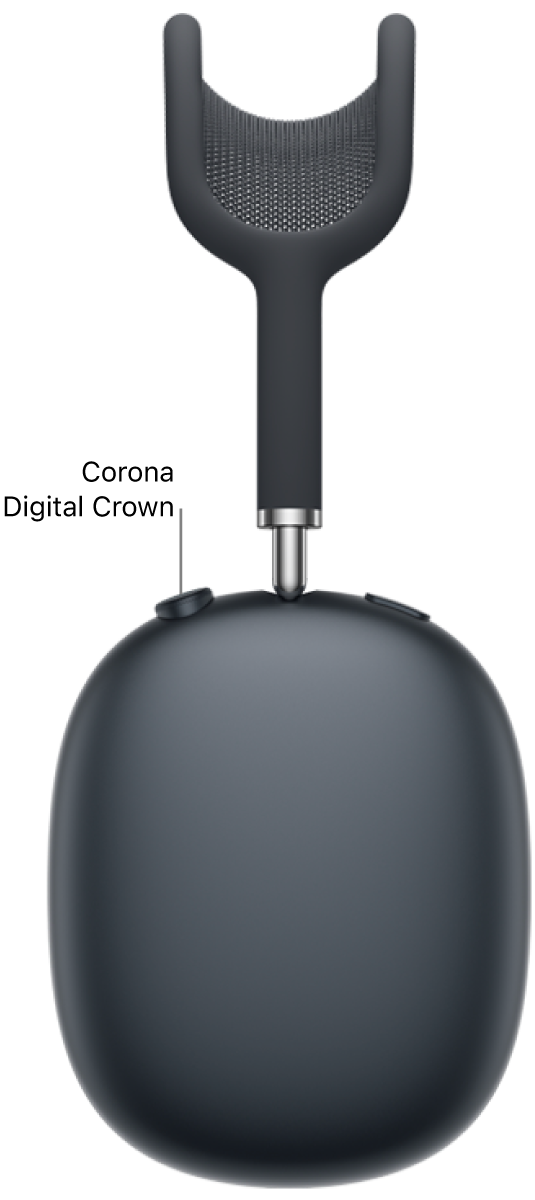 La ubicación de la corona Digital Crown en el auricular derecho de los AirPods Max 2.