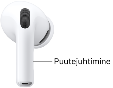 AirPods Pro 3 puutejuhtimise asukoht mõlema AirPodsi varrel.