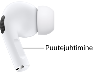 AirPods Pro 2 puutejuhtimise asukoht mõlema AirPodsi varrel.