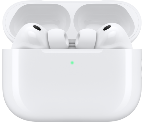 Os AirPods Pro 3 na caixa de carregamento.