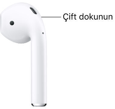 AirPods 1 veya 2 kulaklığın sap kısmının üst ucunda iki kez dokunma konumu.