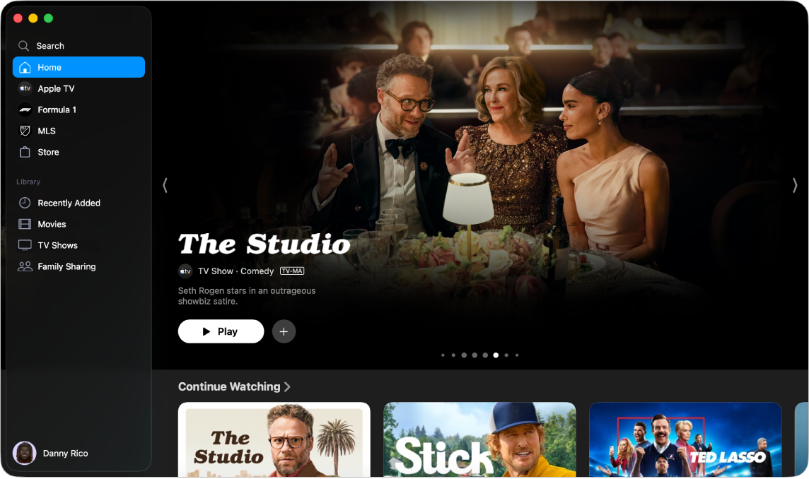 The Apple TV app with Home open.