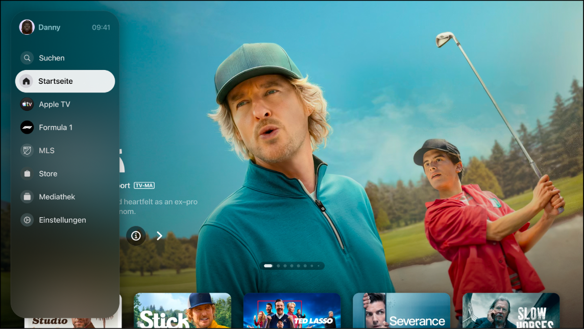 Ein Bildschirm mit der Seitenleiste in der Apple TV App