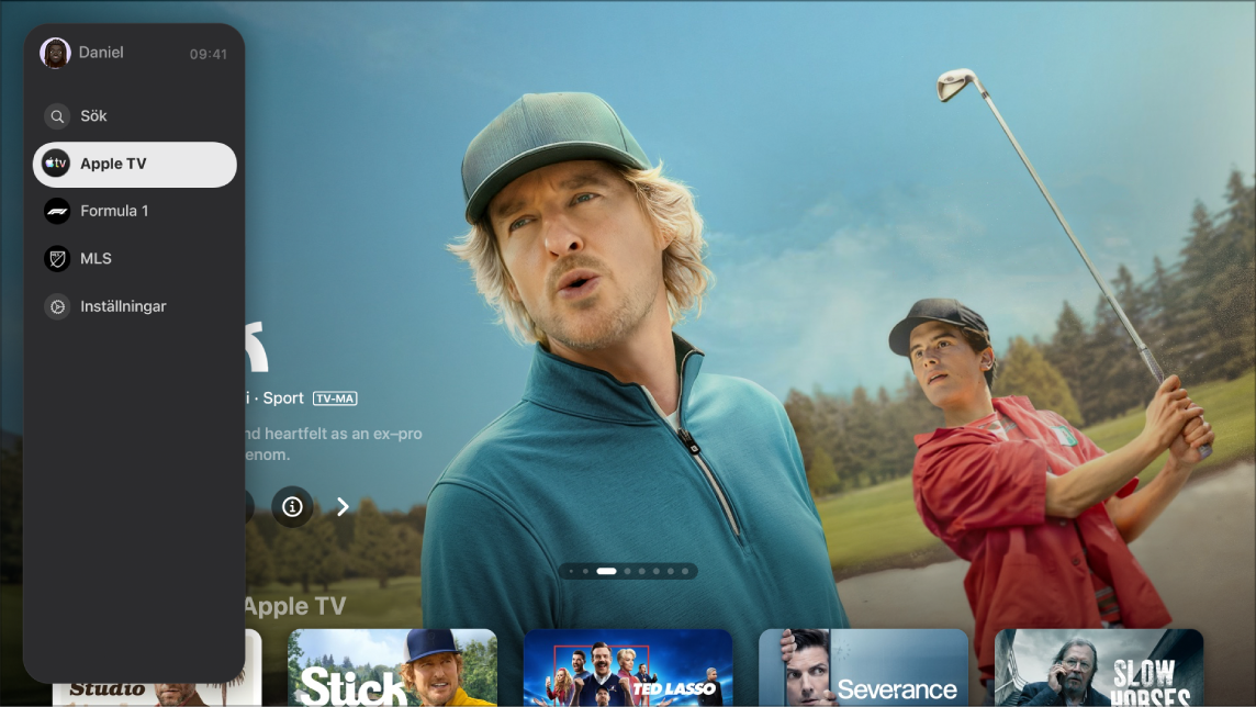 Skärmen visar sidofältet i Apple TV-appen