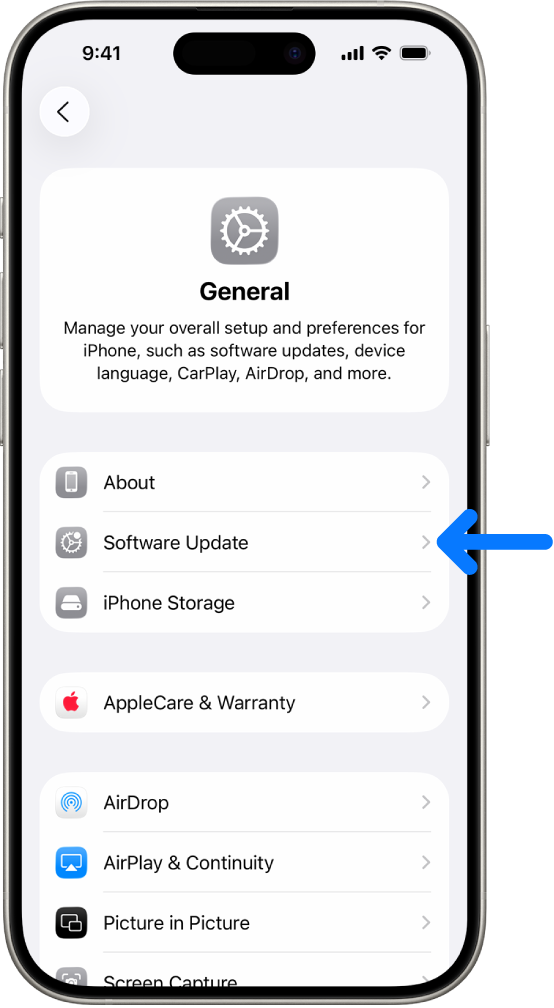 The iPhone screen showing that a software update is available.