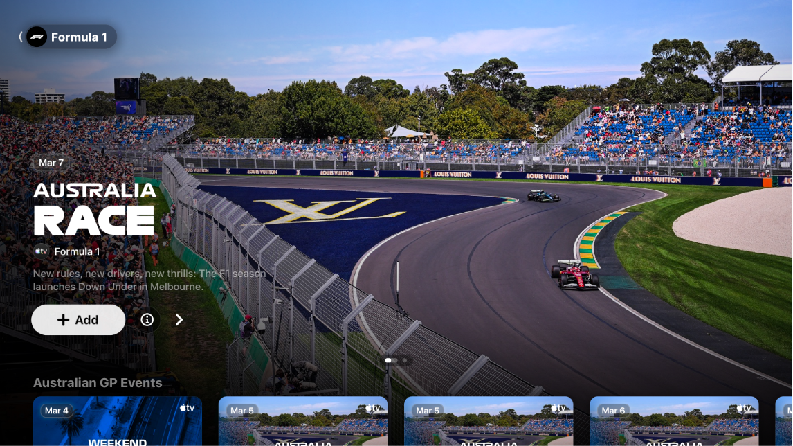 Screen showing Formula 1