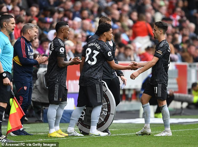 Ethan Nwaneri comes on to make his senior Arsenal debut against Brentford in September