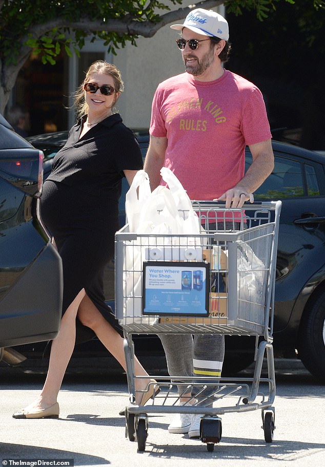 Errand: Expectant mother Stassi Schroeder was spotted out and about with her husband Beau Clark in Los Angeles on Friday