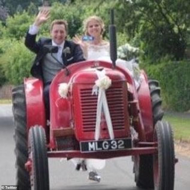 Sheep farmer Llyr Derwydd (pictured with his wife Emma) shared the footage of Patsy online