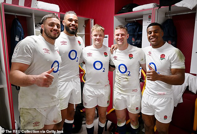 The flanker, pictured with his team-mates, was surprised by his family on the day of the game