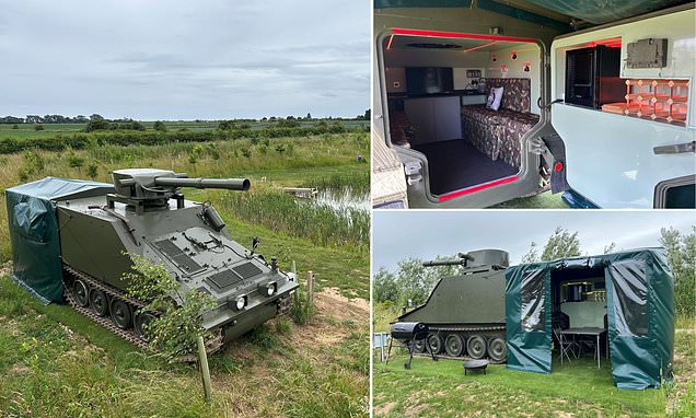 Gunning for a quirky glamping getaway? Inside the TANK that's been transformed into a cosy