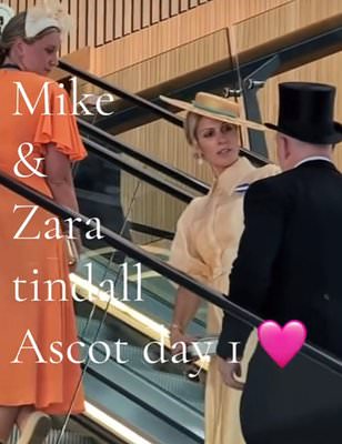 Moment Zara Tindall was spotted kissing husband Mike on the escalator at Royal Ascot sends