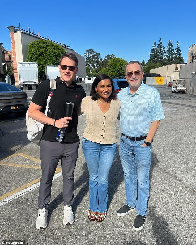 Kaling pictured with David Stassen (L), who worked on her series, The Mindy Project