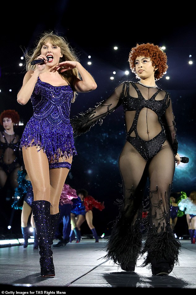 Video showed audience members booing and pointing their thumbs down when Ice Spice began playing Swift's Karma, which features her verses on the remix; seen with Taylor in May 2023 in New Jersey