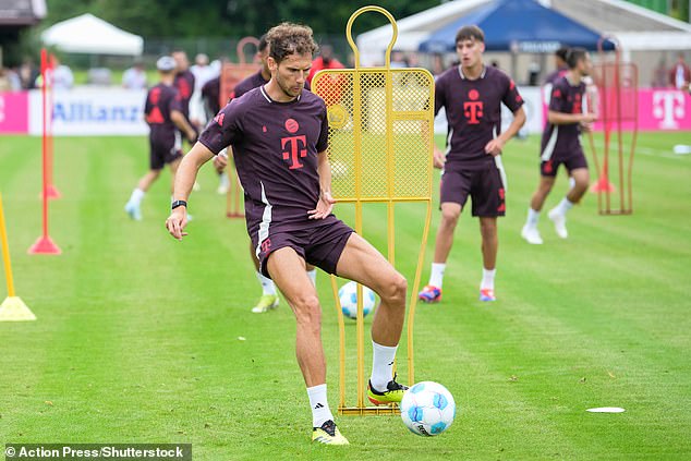 Twenty-nine-year-old Goretzka pictured during a Bayern Munich training session on Monday