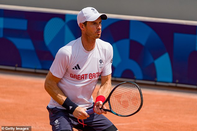 The Scot pictured training at Roland Garros yesterday ahead of the Paris Olympics