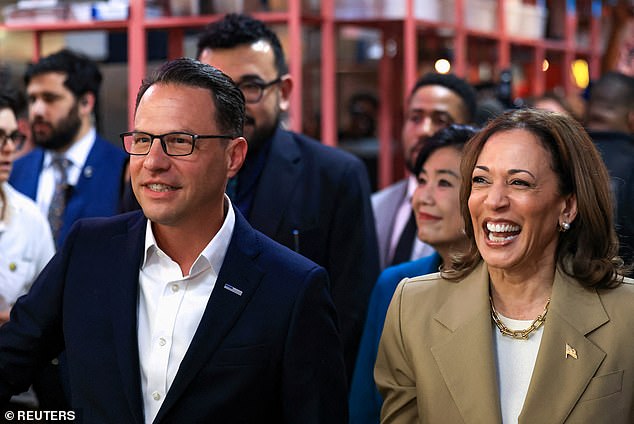 Governor Shapiro with Harris in Philadelphia on July 13. He will be hitting the campaign trail for her in Carlisle, PA on Saturday amid speculation over who she will pick as a running mate