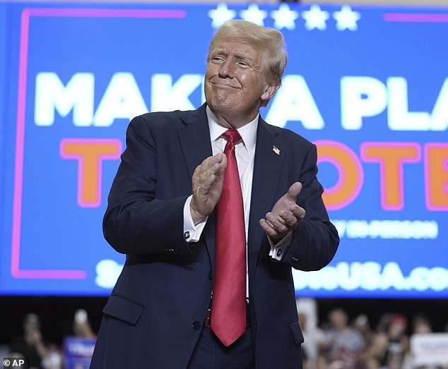 It comes after the Supreme Court ruled in July that former President Donald Trump (pictured at a campaign event on Saturday) cannot be prosecuted for actions that were within his constitutional powers as president in a landmark decision recognizing for the first time any form of presidential immunity from prosecution