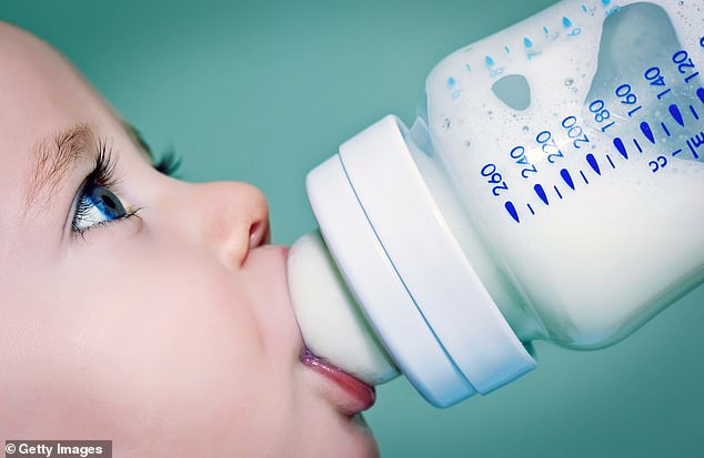 Research has previously found nine out of ten babies consuming formula aimed at those allergic to cow's milk do not have an allergy (stock photo)