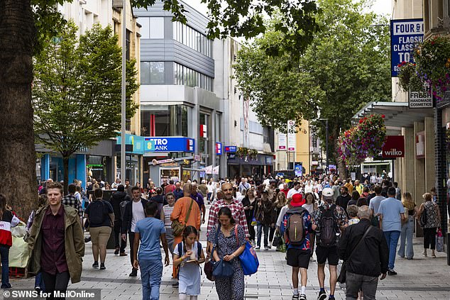 Cardiff's high street is bustling with visitors and shoppers