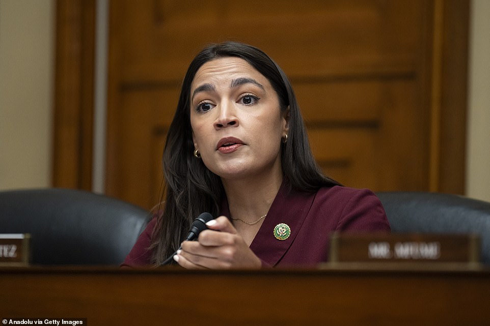 Many other people replied with the same image of AOC's wide sitting stance. Another user posted a picture of AOC sitting at a table at a restaurant with her boyfriend Riley Roberts, who was sitting with his legs crossed. 'Why is he sitting like that,' the user asked.