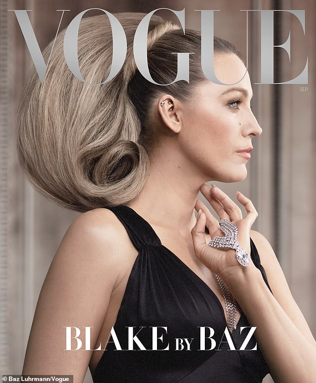 Lively appears on the cover clad in a chic black dress and with her hair swept into a glamorous updo