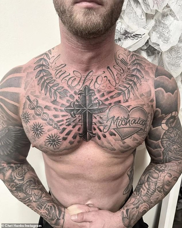 Chet debuted a massive cross tattoo on his chest as his latest act of devotion to God last year