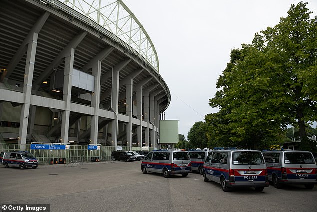 Police vehicles were photographed outside the Ernst Happel stadium on Thursday