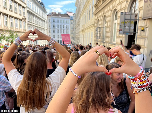 "Swifties" gather in Vienna at the Corneliusgasse, after the government confirmed a planned attack at the venue and the cancellations of Taylor Swift concerts in Vienna