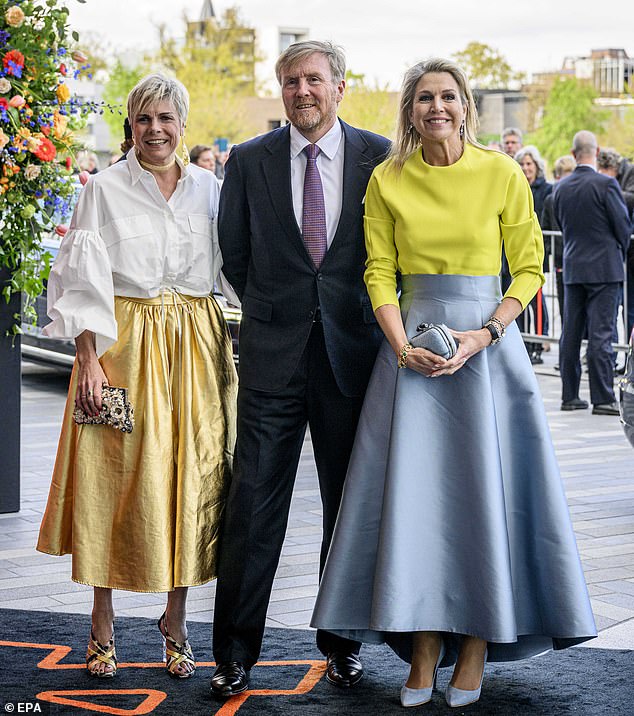 The royal, pictured with King Willem-Alexander and Queen Maxim in April, is facing allegations from Dutch newspaper AD