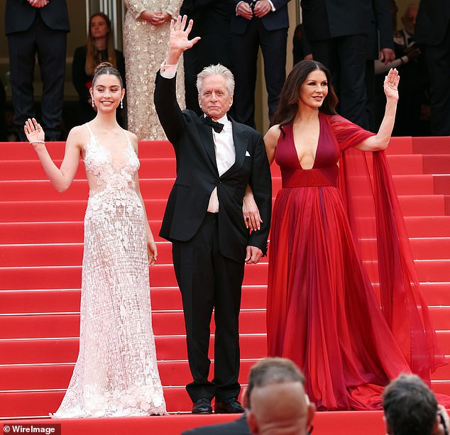 In addition to Dylan, Zeta-Jones and Michael also share daughter, Carys, 21 (pictured on the left of her mom and dad at Cannes film festival last year)