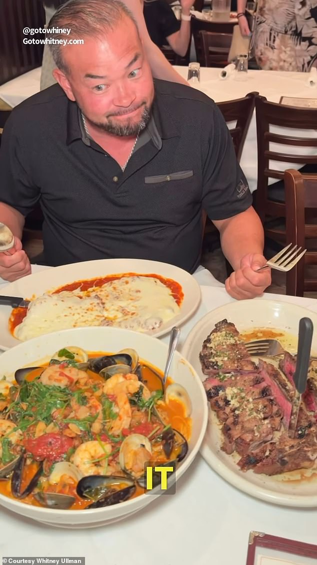 Jon looked as if his mouth was watering as the table was presented with hearty favorites, including seafood past, steak and chicken parmesan