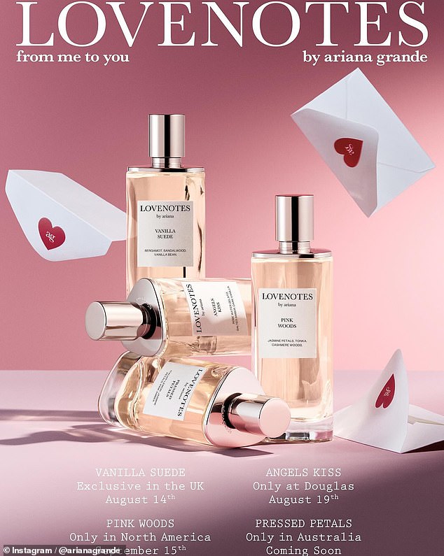 The fragrances include: Vanilla Suede, dropping Aug. 14 in the UK; Angels Kiss, available Aug. 19 in Europe; Pink Woods, Aug. 15 online and Aug. 27 in stores in North America; and Pressed Petals, coming soon in Australia