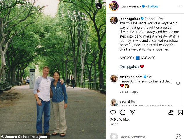 On June 1, Joanna and Chip - who began dating in 2001 - impressively celebrated their 21st wedding anniversary by posting a throwback snap of the inseparable couple in Manhattan's Central Park circa 2003.