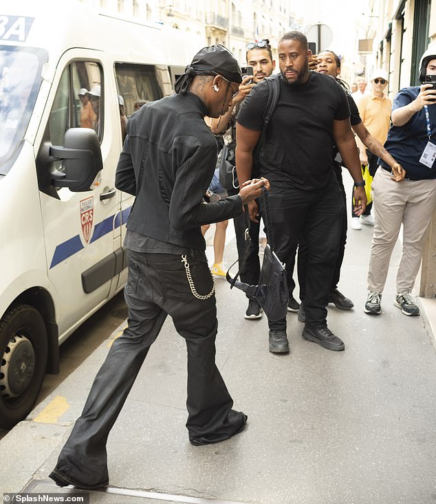 Travis Scott arrives at his hotel in Paris ahead of the Olympic Games