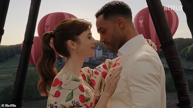 Part One of Emily And Paris will air on Netflix on August 15 and the trailer for series four of the hit show was released last month as it lifted the lid on the protagonist's love triangle with Alfie and Gabriel (pictured Lucien Laviscount who plays Alfie)