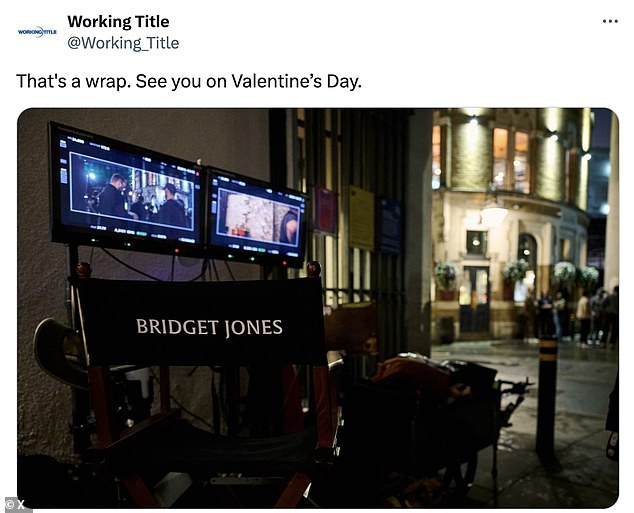 Production company, Working Title, shared an update to X on Friday after filming for the next instalment wrapped and confirmed it will hit cinemas on Valentine's Day