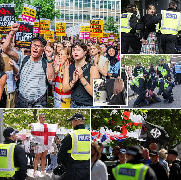 Thousands of pro-refugee counter-protesters outnumber far-right activists across the