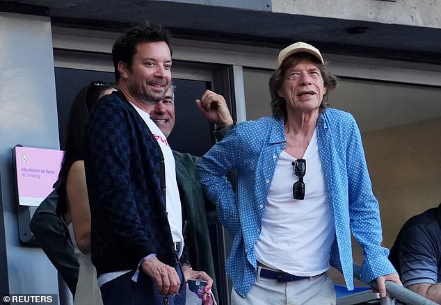 Mick was later joined by comedian and late night host Jimmy Fallon, 49