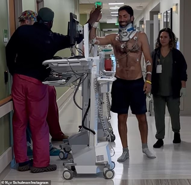 The accident occurred on Monday, and in the six days since, he has regained the ability to walk down the hospital hallway by himself