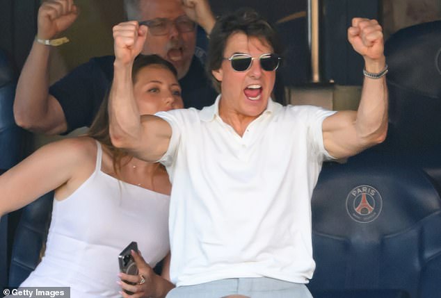 Tom Cruise put on a very animated display as he cheered on the United States women's soccer team during their historic gold medal match at the Paris Olympics on Saturday