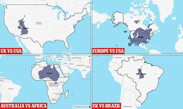 Fascinating size-comparison maps reveal how big countries and continents REALLY are, with