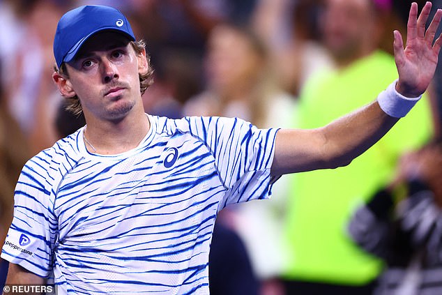 Alex de Minaur from Australia acknowledges the crowd after his win over Daniel Evans