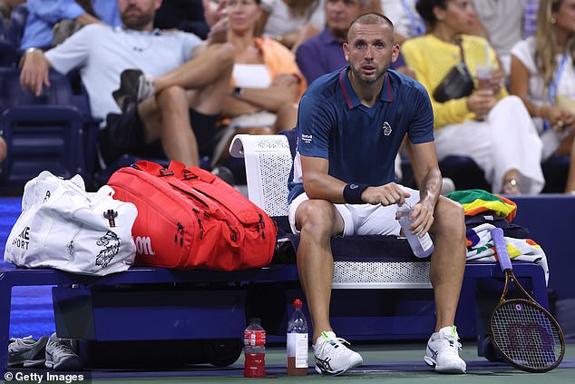 Daniel Evans of Great Britain reacts after losing to Alex de Minaur of Australia