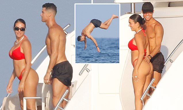 Cristiano Ronaldo can't keep his hands off Georgina Rodriguez as she wows in TINY red