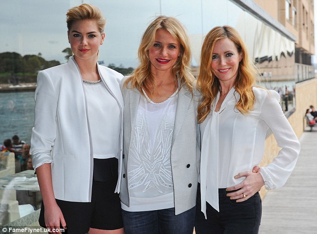 Kate Upton, Cameron Diaz and Leslie Mann pose at a photocall in Sydney for their new film The Other Woman