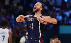 Steph Curry celebrates during the men’s gold medal match between the USA and France.